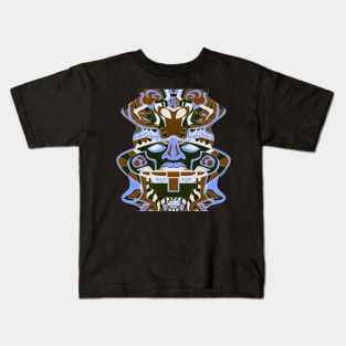 totem helm in ecopop olmec sentinel pattern art in alien framework of veracruz Kids T-Shirt